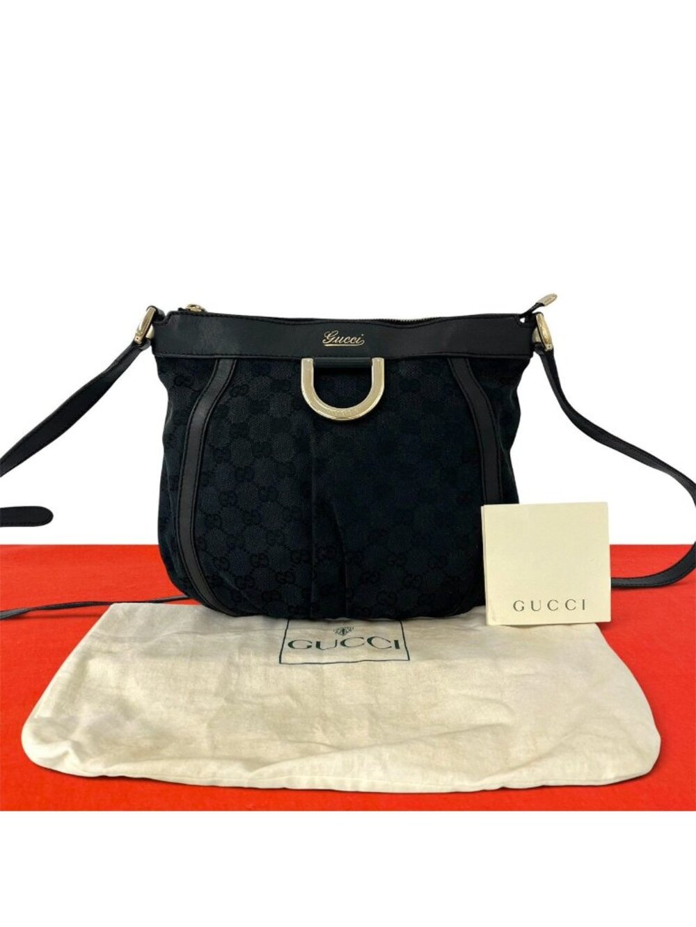 Gucci Abbey GG Supreme Pattern Logo Canvas Leather Shoulder Bag Crossbody Black